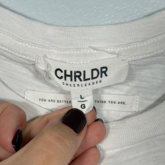 CHRLDR Embroidered Heart Tee White Pink Stitching Size Large 100% Cotton Slub - Picture 4 of 5